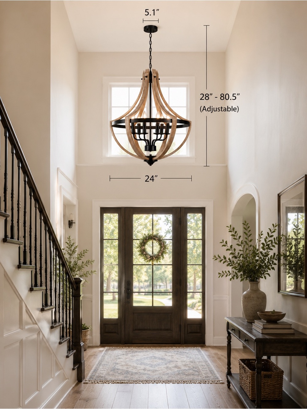 Rustic Farmhouse Wood Chandelier 6-Light Adjustable Hanging Fixture